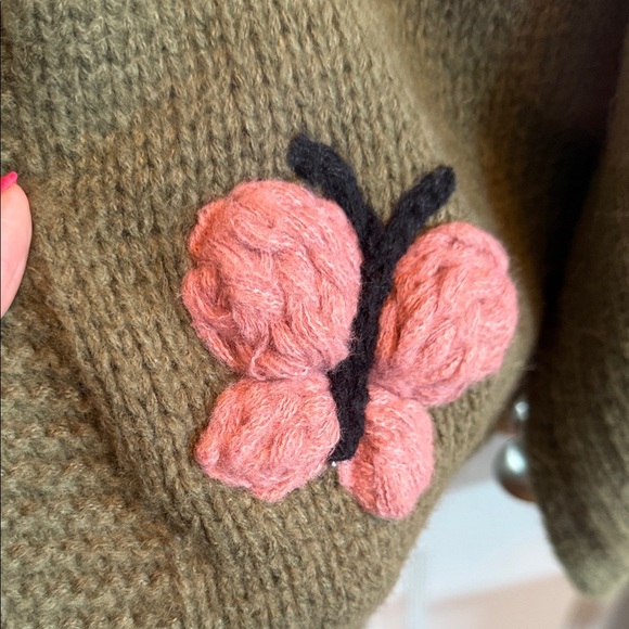 Debut Olive Green Butterfly Embroidered Sweater cardigan - Picture 4 of 6